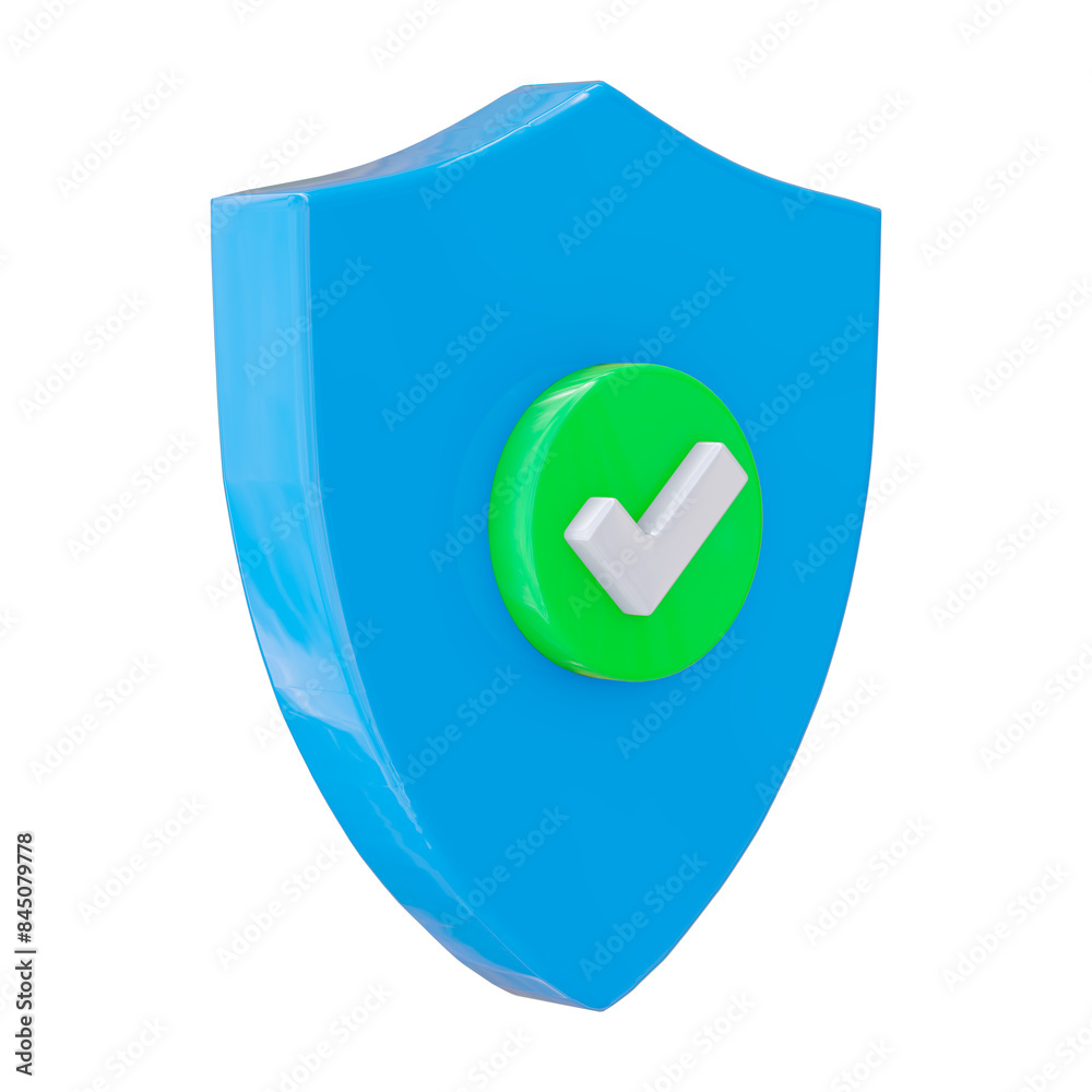 3d Icon safety shield check mark isolated on white background. Blue symbol security minimalistic style 3d Icon safety shield check mark isolated on white background. Blue symbol security minimalistic style