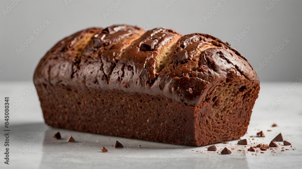 Close-up portrait of chocolate bread on a white background Close-up portrait of chocolate bread on a white background