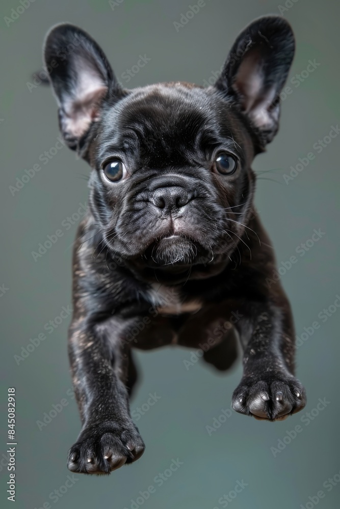 A black puppy is jumping in the air A black puppy is jumping in the air