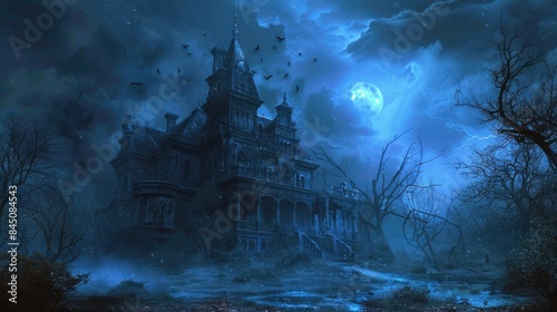 Haunted House on a Stormy Night AI generated © Eko