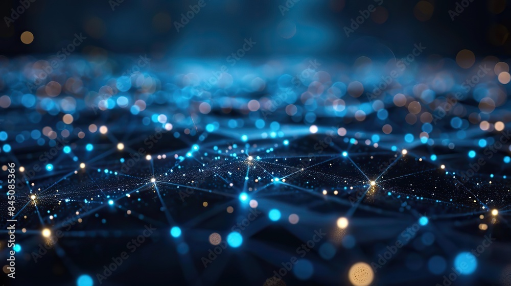 Abstract technological backdrop featuring illuminated fiber optic links ...