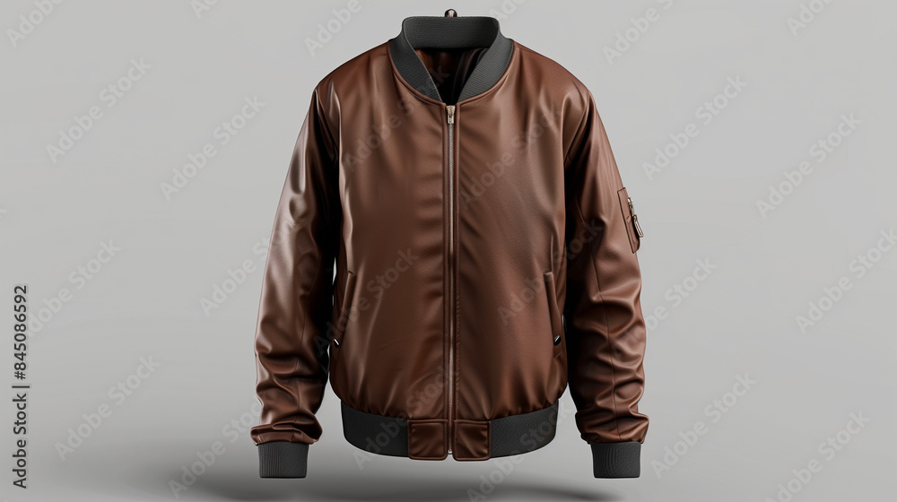 Mock up Unisex brown Baseball Jacket, gray background, AI generated Images Mock up Unisex brown Baseball Jacket, gray background, AI generated Images