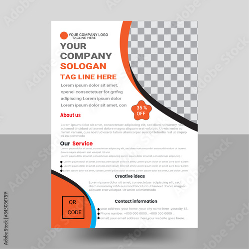 Business Flyer Layout with Colorful Accents. Online Event Business Flyer with orange and blue. gray Accents .Modern corporate flyer design template with creative shapes vector.