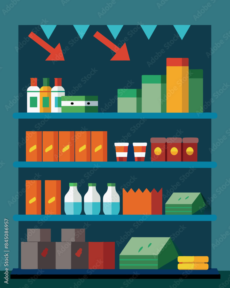 Store shelves with fewer products and higher prices a result of the economic crisis.. Vector illustration Store shelves with fewer products and higher prices a result of the economic crisis.. Vector illustration