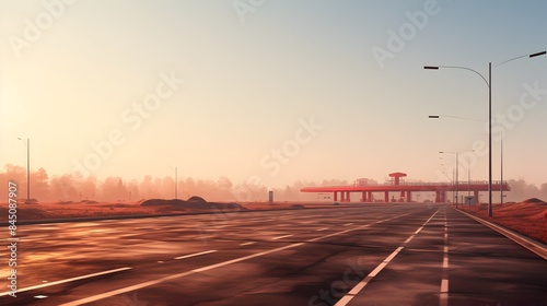 Minimalist Highway with Toll Booths on a Bright Day © Sawitree