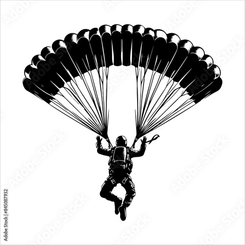 Skydiving Silhouettes, Skydiver, silhouettes parachuting vector illustration.