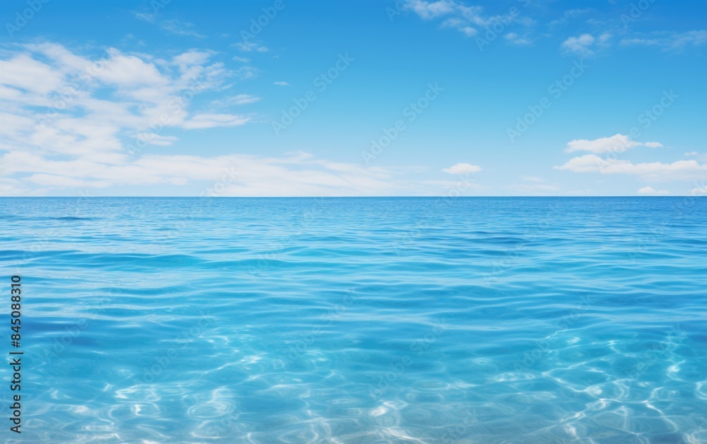 Serene Seascape: Endless Blue Waters Meeting Horizon in Realistic Ocean View Photography