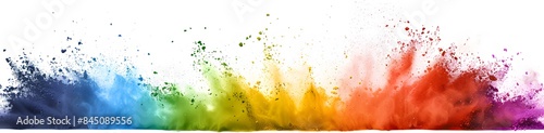 Rainbow colored powder explosion on white background ai generative