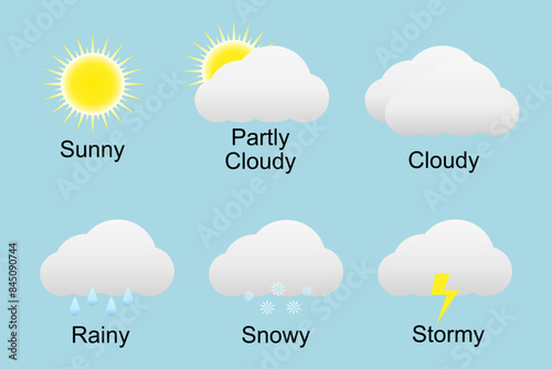 Illustration vector graphic of 6 weather set on blue background.