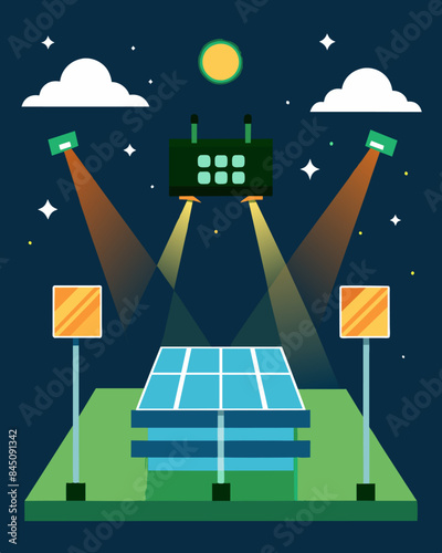 The solarpowered lights not only provided ample lighting for the game but also created a stunning visual display enhancing the overall spectator experience.. Vector illustration