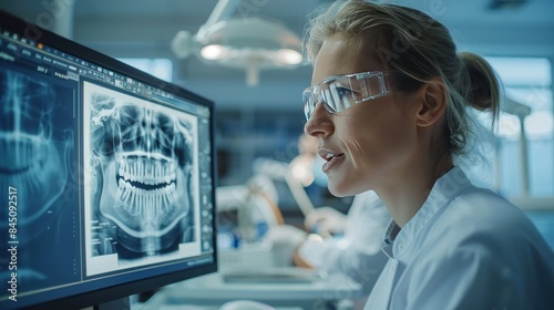 Focused Dental Professional Examining X-Ray