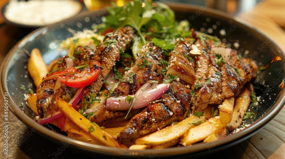Pan fried gyros served on a dish