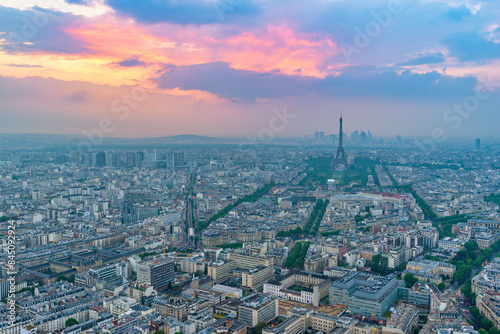 Obraz na płótnie Paris France, high angle view sunset city skyline at Eiffel Tower view from Arc de Triomphe w salonie