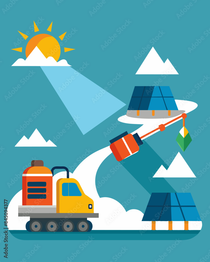 Traditional ods of snow removal pale in comparison to the speed and efficiency of these solarpowered systems.. Vector illustration Traditional ods of snow removal pale in comparison to the speed and efficiency of these solarpowered systems.. Vector illustration