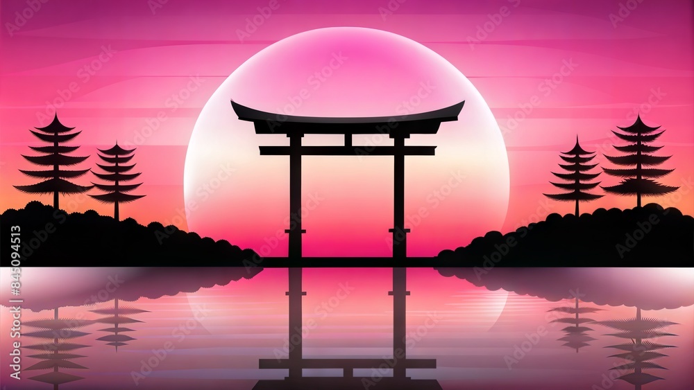 Japan sunset silhouette on white background Japan sunset silhouette on white background