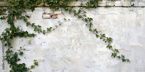  close-up view of a brick wall with ivy growing on it. The wall has a rough texture and the ivy appears healthy and lush.