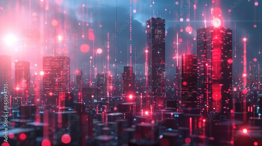 Cyberpunk Cityscape with Red Neon Lights Cyberpunk Cityscape with Red Neon Lights