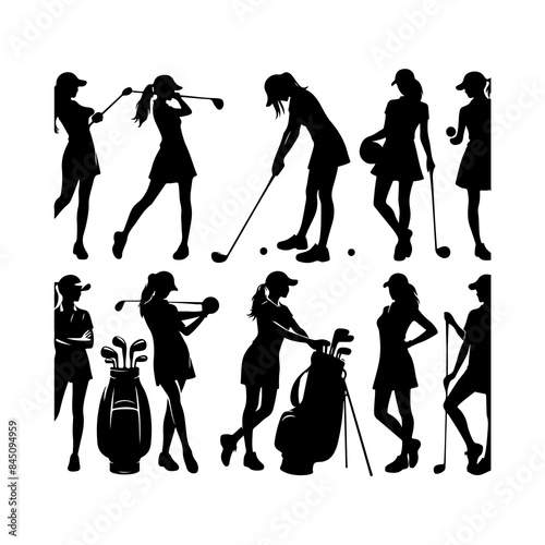 Golf player silhouette, Golf player icon, golfer abstract vector silhouette illustration set