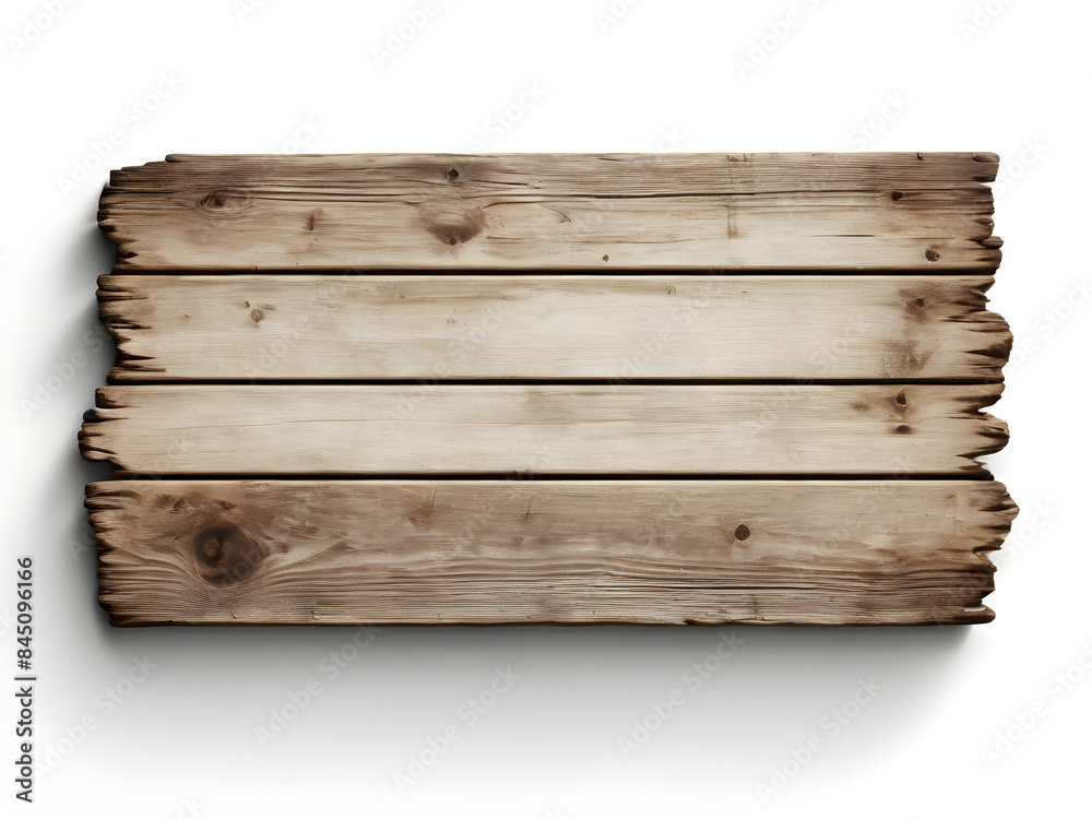 a rustic old empty wooden signboard isolated on white background