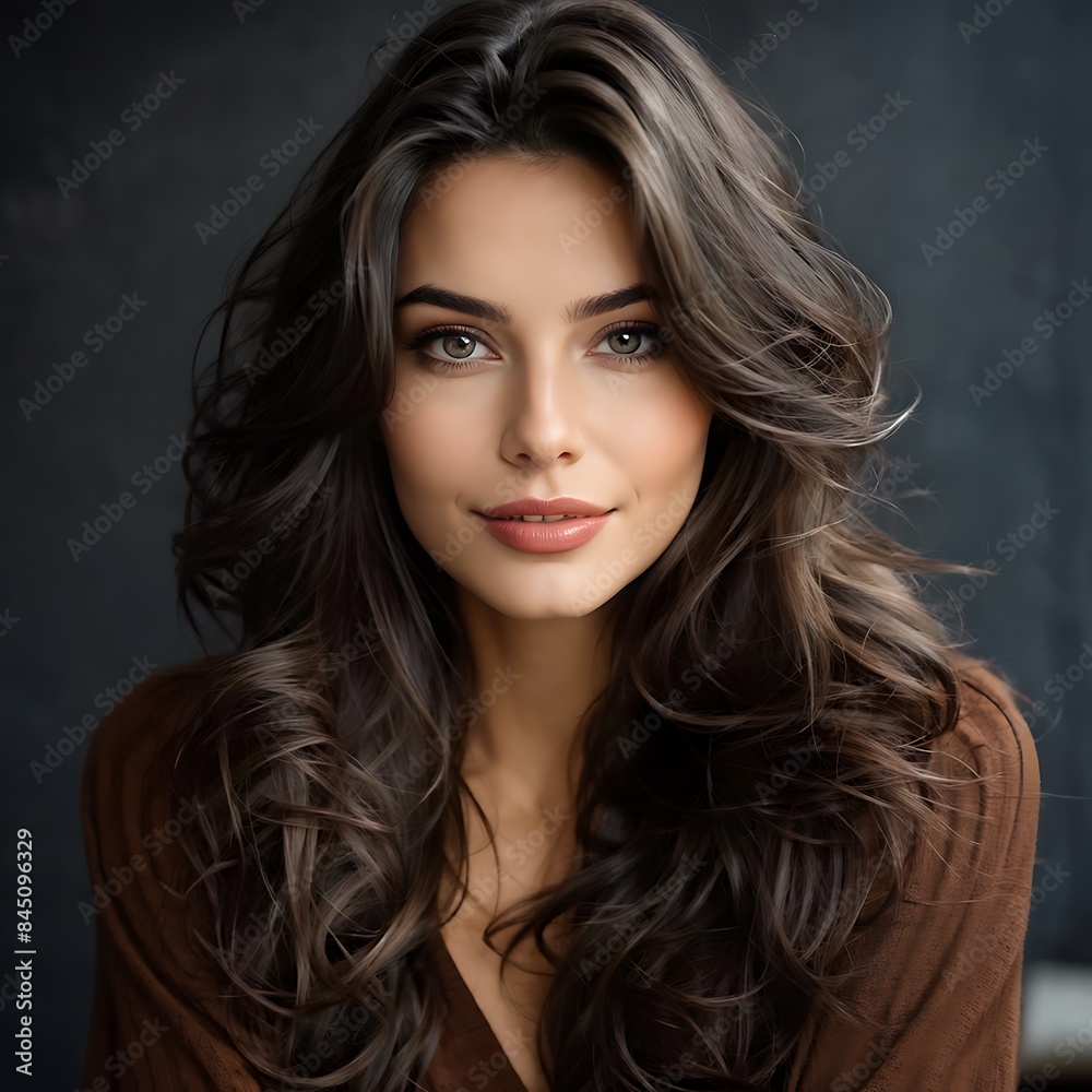 Fototapeta premium Portrait of a Beautiful Young Woman with Pristine Skin, Highlighting Face Care, Cosmetology, and Spa Beauty 