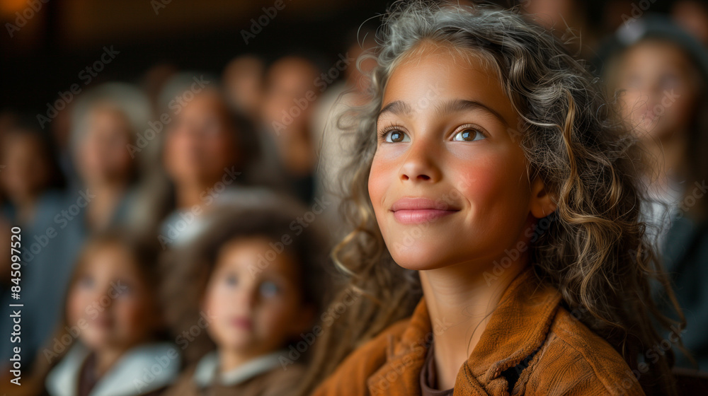 Parents and children attending a school play. Parents and children attending a school play.