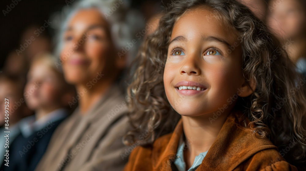Parents and children attending a school play. Parents and children attending a school play.