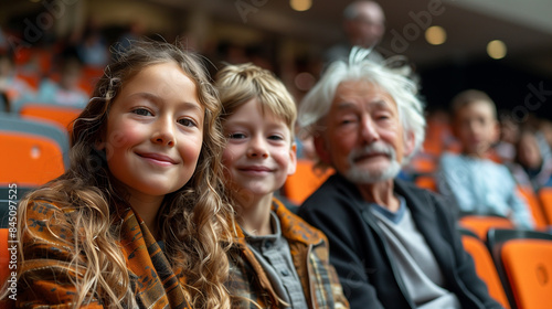 Parents and children attending a school play.