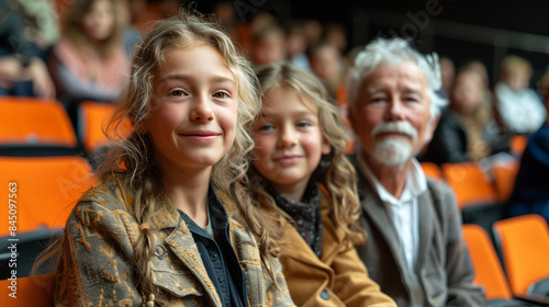 Parents and children attending a school play.