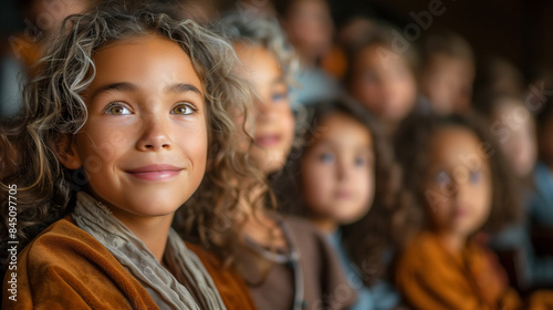 Parents and children attending a school play.