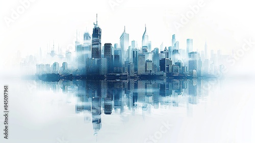 Cityscape Reflection in Foggy Morning