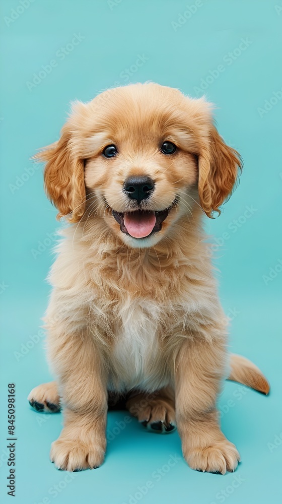 Adorable Golden Retriever Puppy with Floppy Ears and a Warm,Friendly Smile Sitting on a Pastel Blue Background,Perfect for Use as a Smartphone Wallpaper or Mobile Device Screensaver Adorable Golden Retriever Puppy with Floppy Ears and a Warm,Friendly Smile Sitting on a Pastel Blue Background,Perfect for Use as a Smartphone Wallpaper or Mobile Device Screensaver