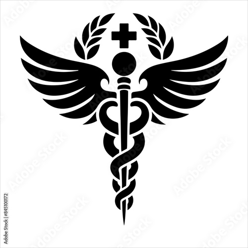 Caduceus health symbol silhouettes vector, Apotheke icon vector, Health logo vector. caduceus. rod of Asclepius.