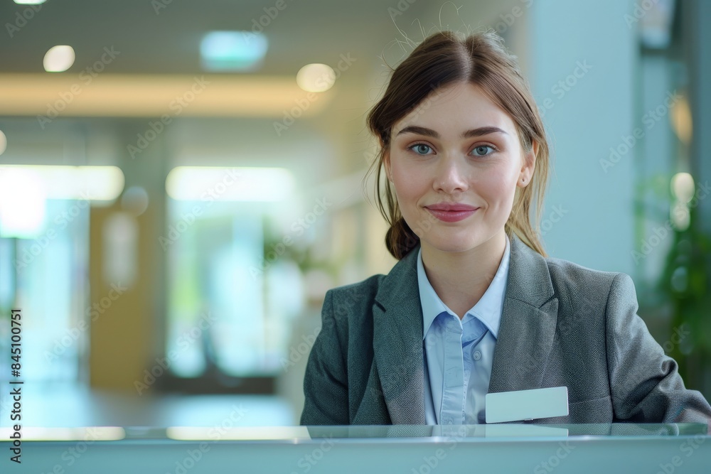 Smiling Woman with Headset in Bright Office Environment Close-Up Smiling Woman with Headset in Bright Office Environment Close-Up