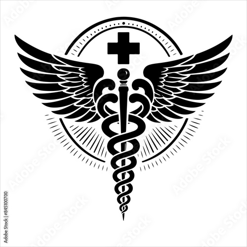 Caduceus health symbol silhouettes vector, Apotheke icon vector, Health logo vector. caduceus. rod of Asclepius.