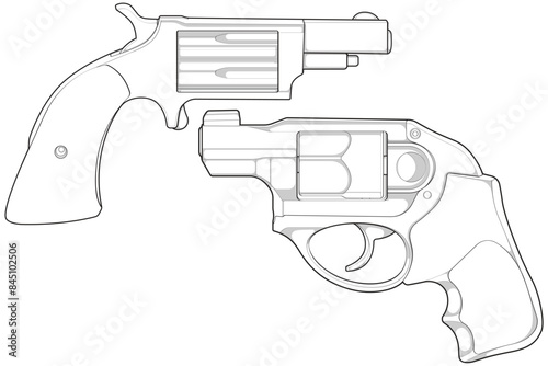 Set of firearms line art style, Shooting gun, Weapon illustration, Vector Line, Gun illustration, Modern Gun, Military concept, Pistol line art for training