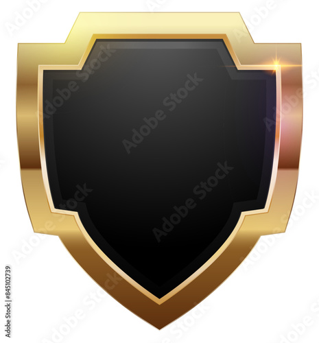 Free Download Elegant glossy black shield emblem with golden trim and reflective surface, symbolizing security, protection, and luxury, Gold Shield - GFXLoad