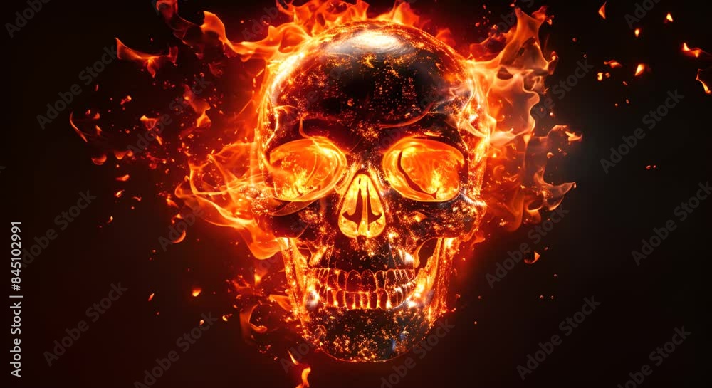golden skull on fire
