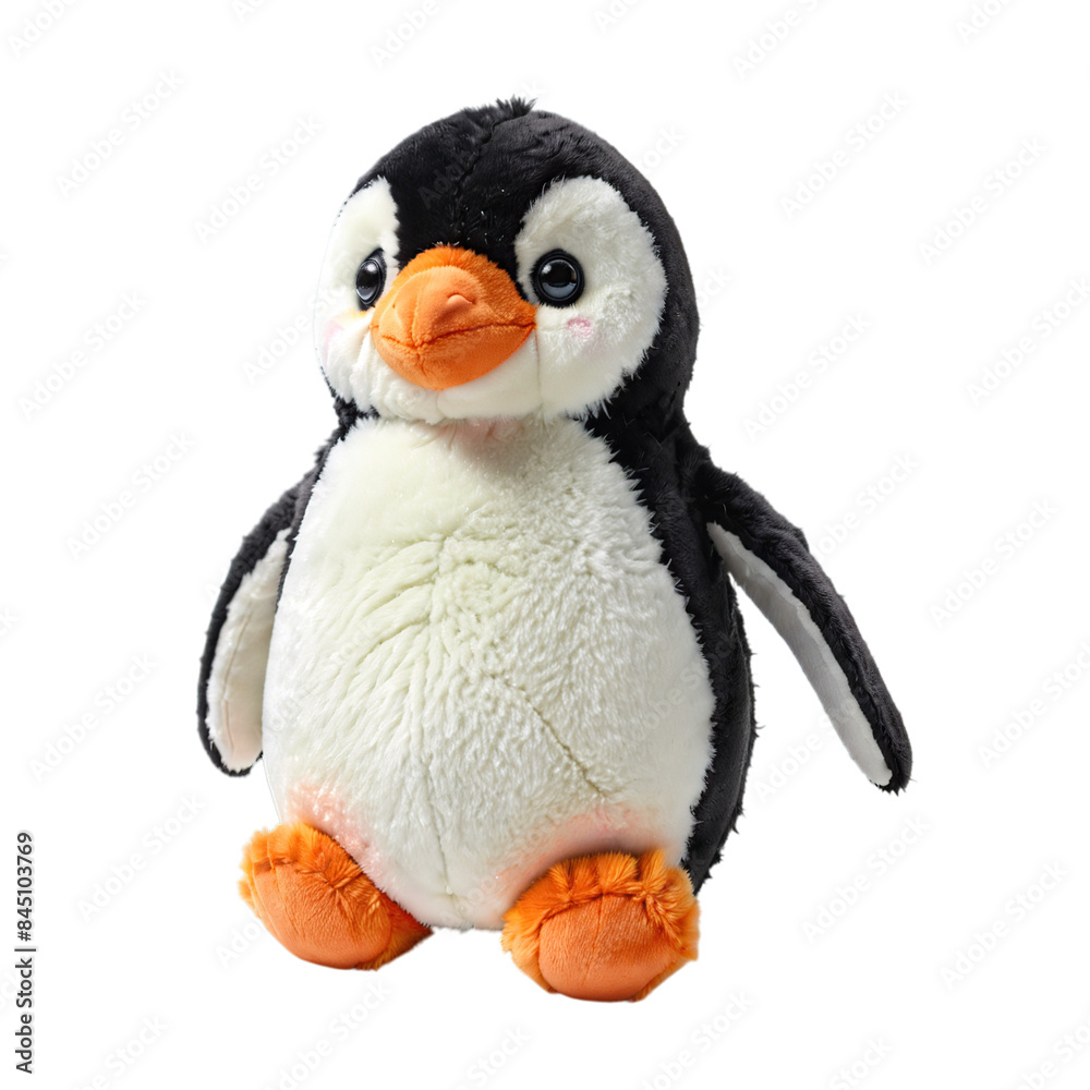 Fototapeta premium A cute Penguin stuffed toy isolated on transparent background.