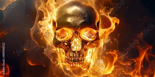 golden skull on fire