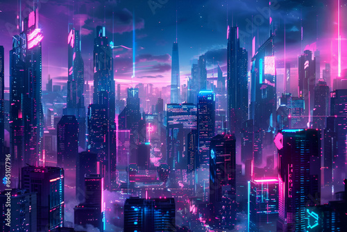 A futuristic cityscape at night
