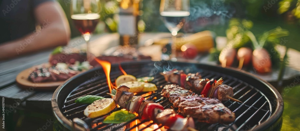 Barbecue Grill: Summer Family Dinner with a Mix of Chicken, Pork, and Veggies Barbecue Grill: Summer Family Dinner with a Mix of Chicken, Pork, and Veggies