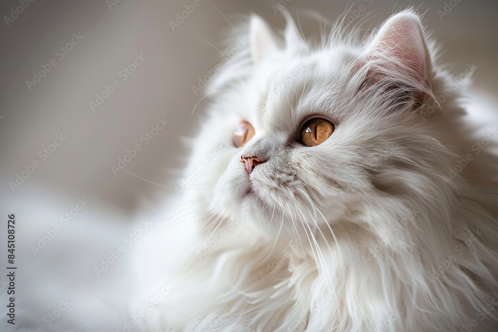 Lovely white cat with silky coat and vigilant expression, Generative AI. Lovely white cat with silky coat and vigilant expression, Generative AI.