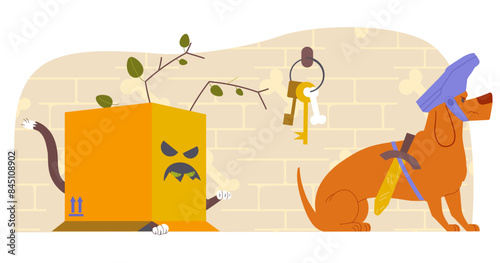 Cat hides under a box and tries to steal the keys