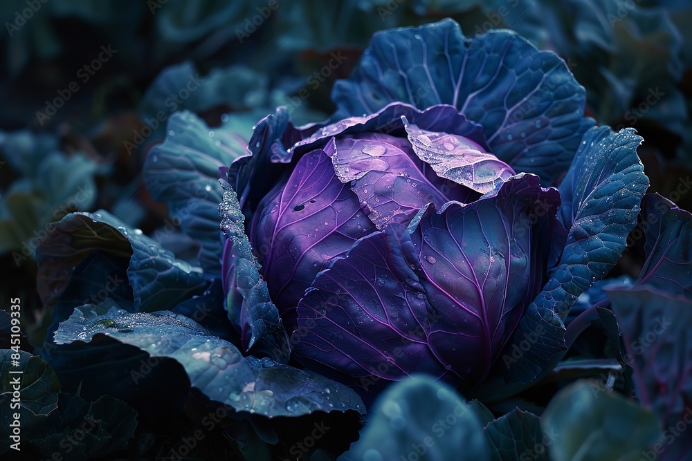 Obraz premium Red cabbage grown organically in the garden, Generative AI.