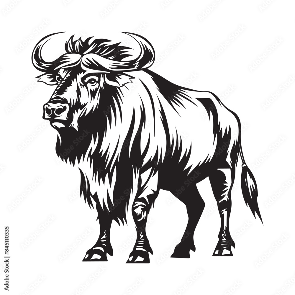 Wildebeest standing african wildlife animal Stock Vector isolated on white background Wildebeest standing african wildlife animal Stock Vector isolated on white background