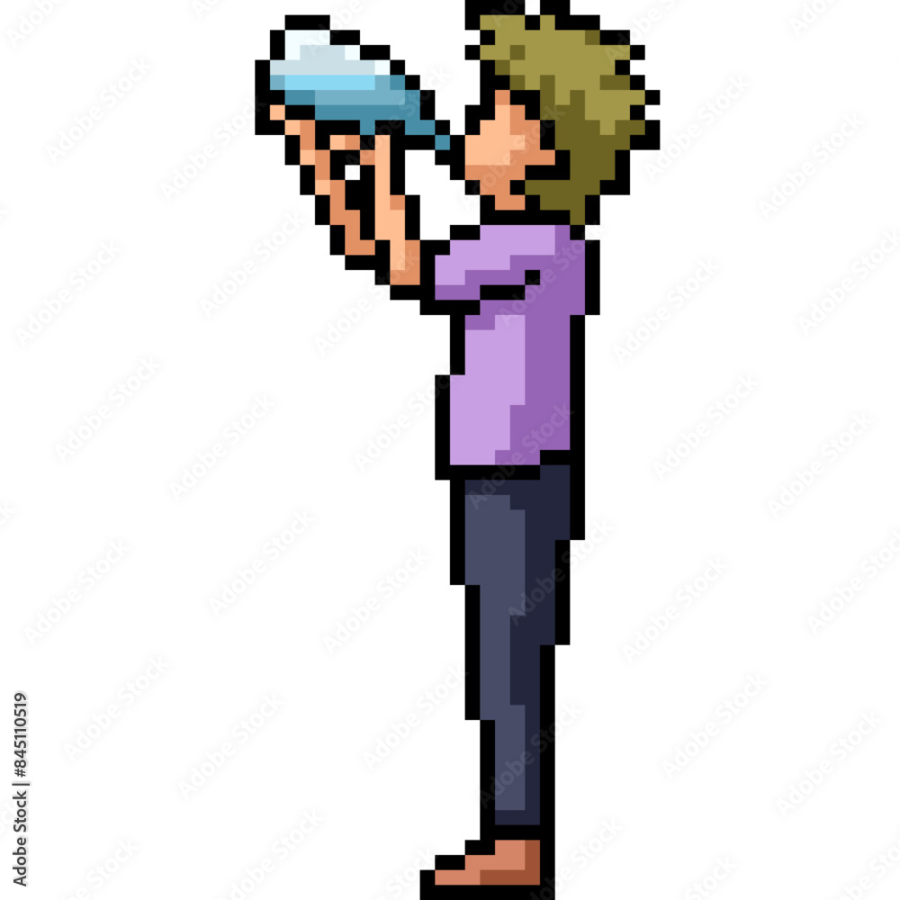 Fototapeta premium pixel art of man drinking thirsty