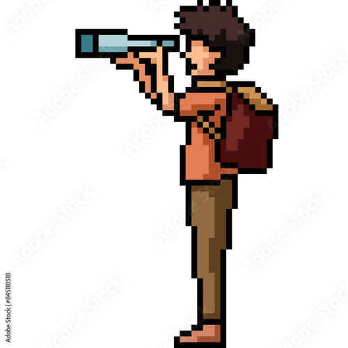 pixel art of traveler backpacker binocular