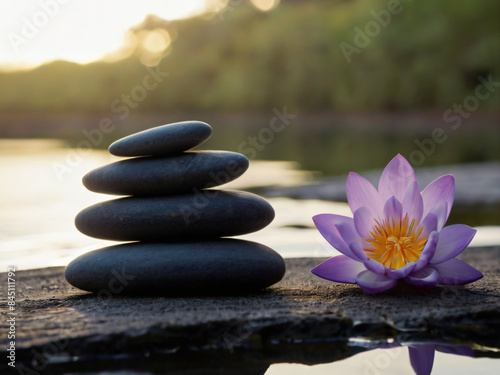 zen stones and flower