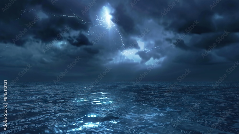 Night of Wrath, Furious Ocean Storm with Brilliant Lightning. Generative Ai