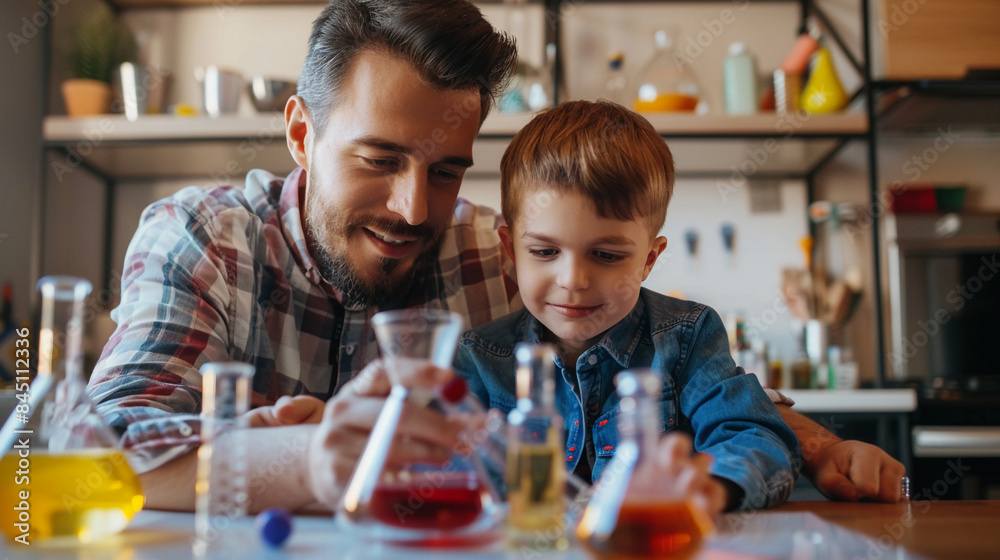 Dad and child have a science experiment day Dad and child have a science experiment day